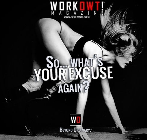 Image of a female with an amputated leg in an advertisement that says, "So...What's your excuse again?"